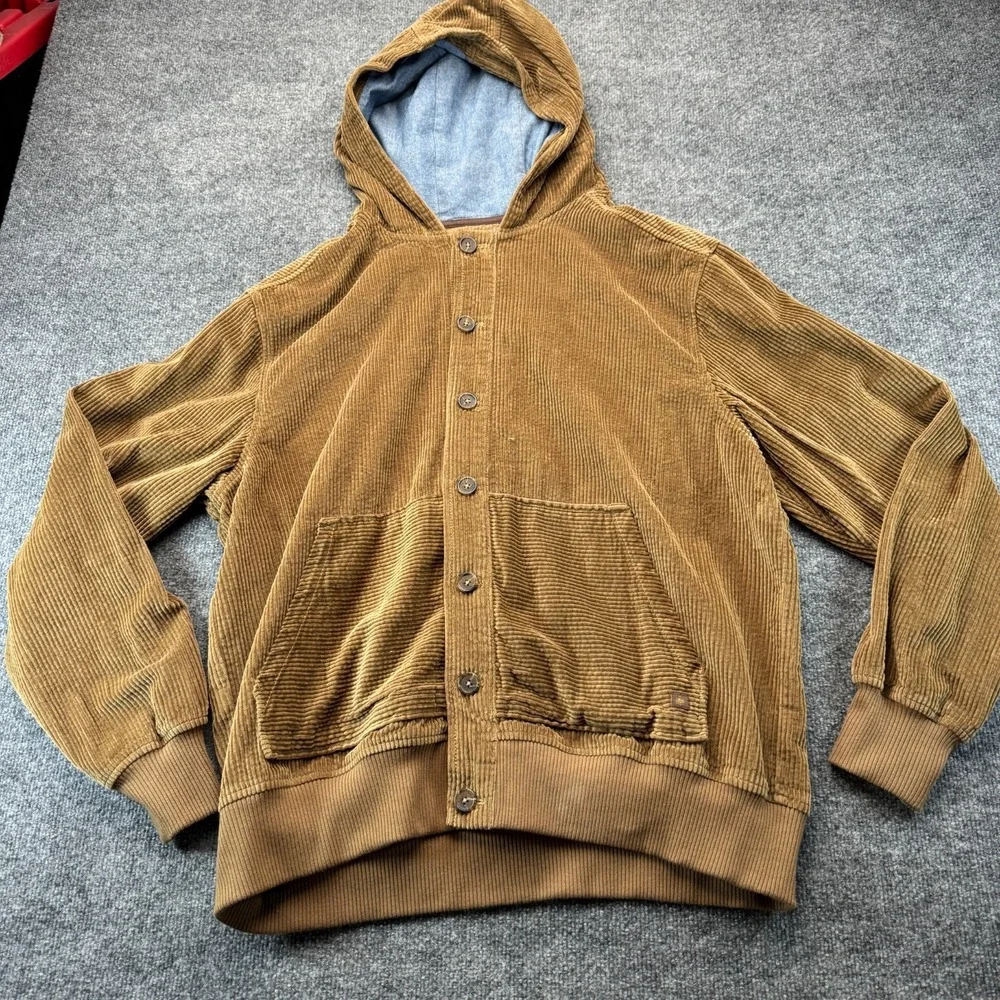 The Territory Ahead Corduroy Jacket Mens XL Brown Cotton Button Front Hoodie